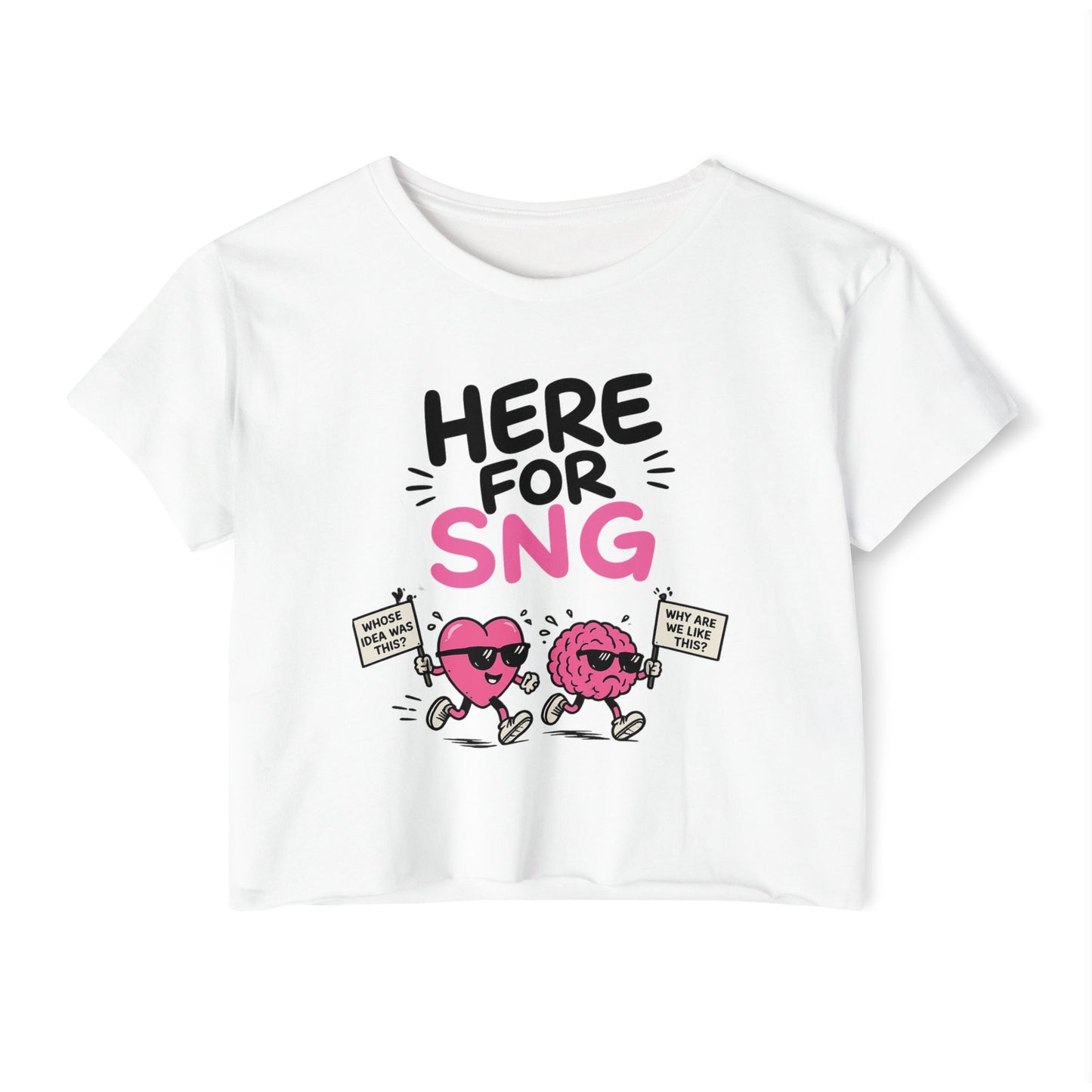 Crop Top — "Here for SNG" Cute Heart & Donut Festival Graphic