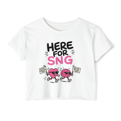 Crop Top — "Here for SNG" Cute Heart & Donut Festival Graphic