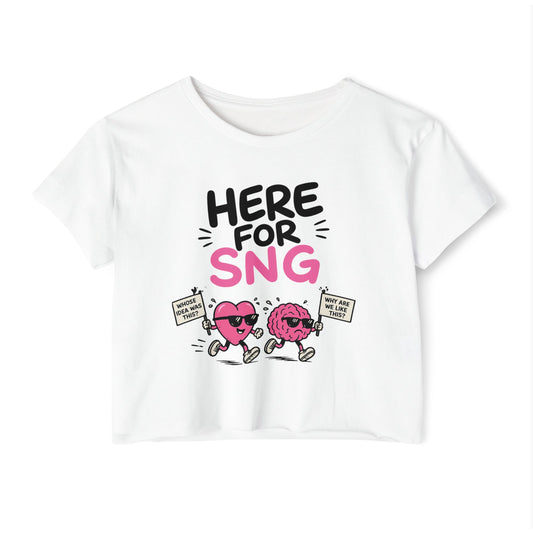 Crop Top — "Here for SNG" Cute Heart & Donut Festival Graphic