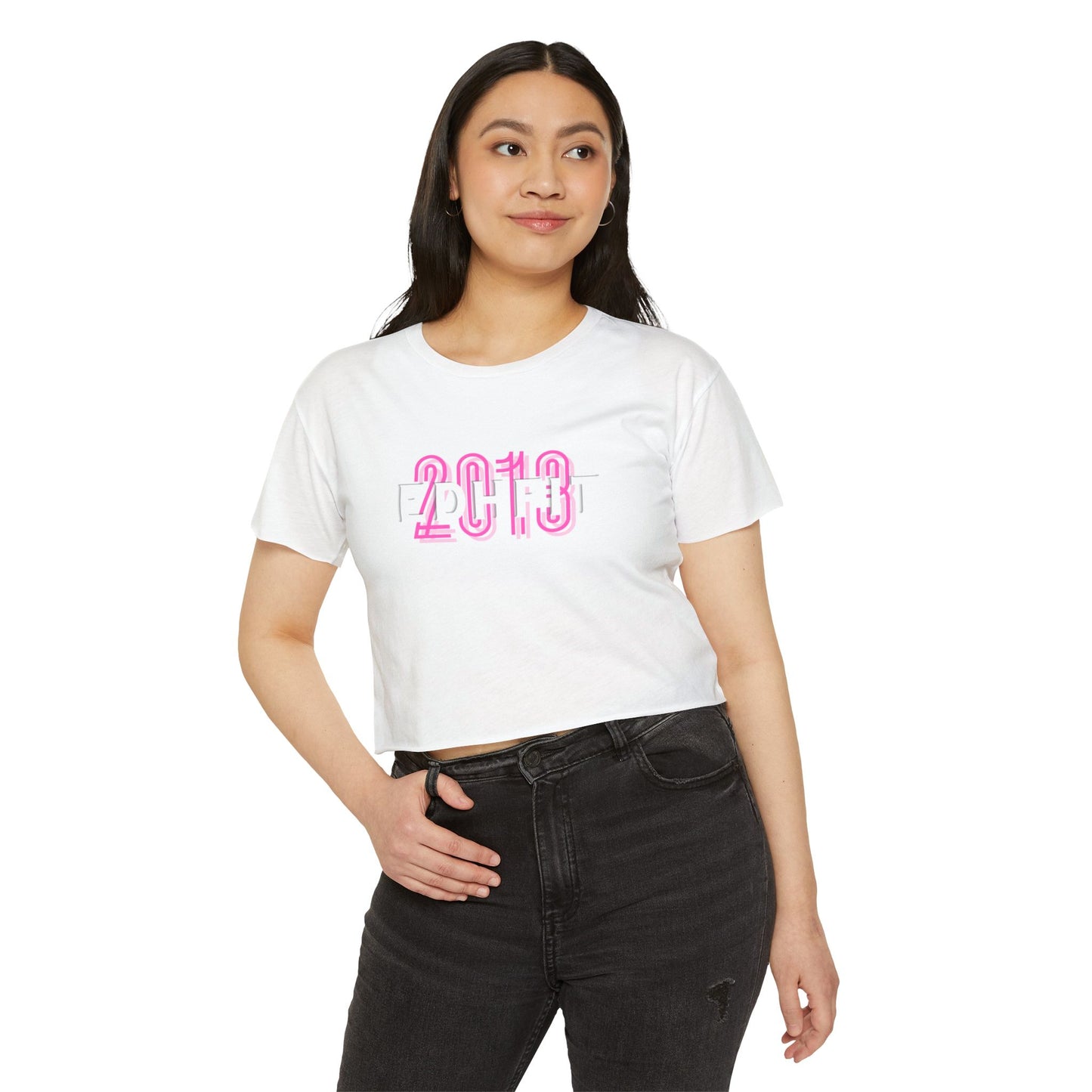 EDHFIT Crop Top — Pink Retro '2018' Festival Graphic Tee