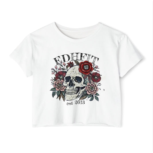 Skull & Roses Crop Top — EDHFTI Floral Skull Festival Tee