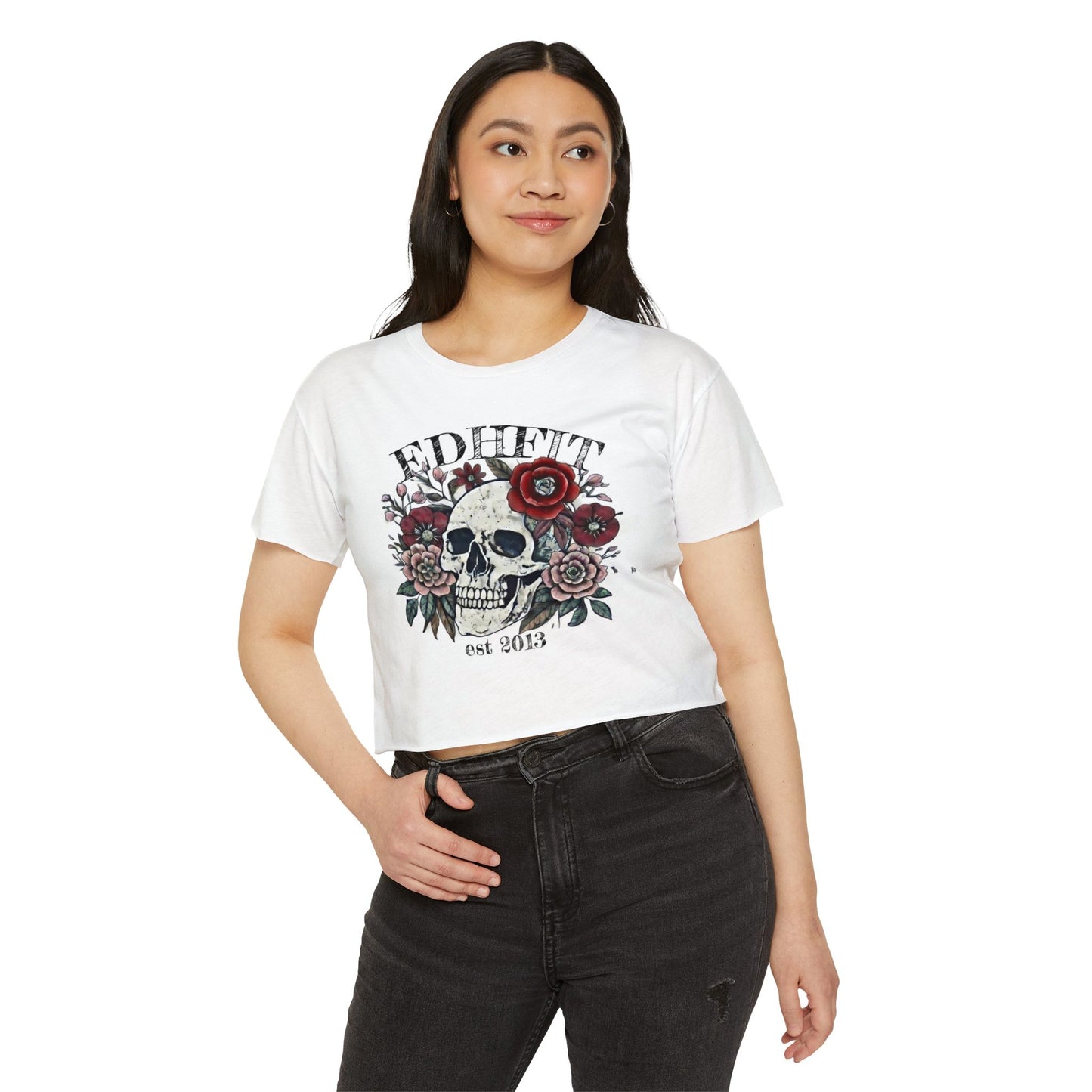 Skull & Roses Crop Top — EDHFTI Floral Skull Festival Tee