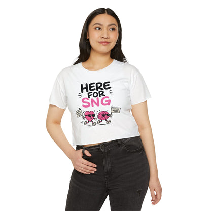 Crop Top — "Here for SNG" Cute Heart & Donut Festival Graphic