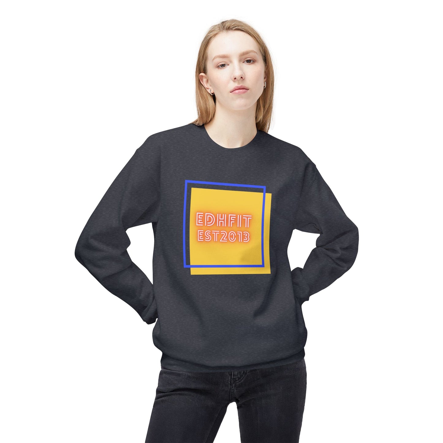 EDHFit Crewneck Sweatshirt — Retro Neon 'EDHFIT EST 2013' Square Logo
