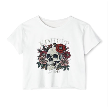 Skull & Roses Festival Crop Top — Women's Floral Skull Graphic Tee