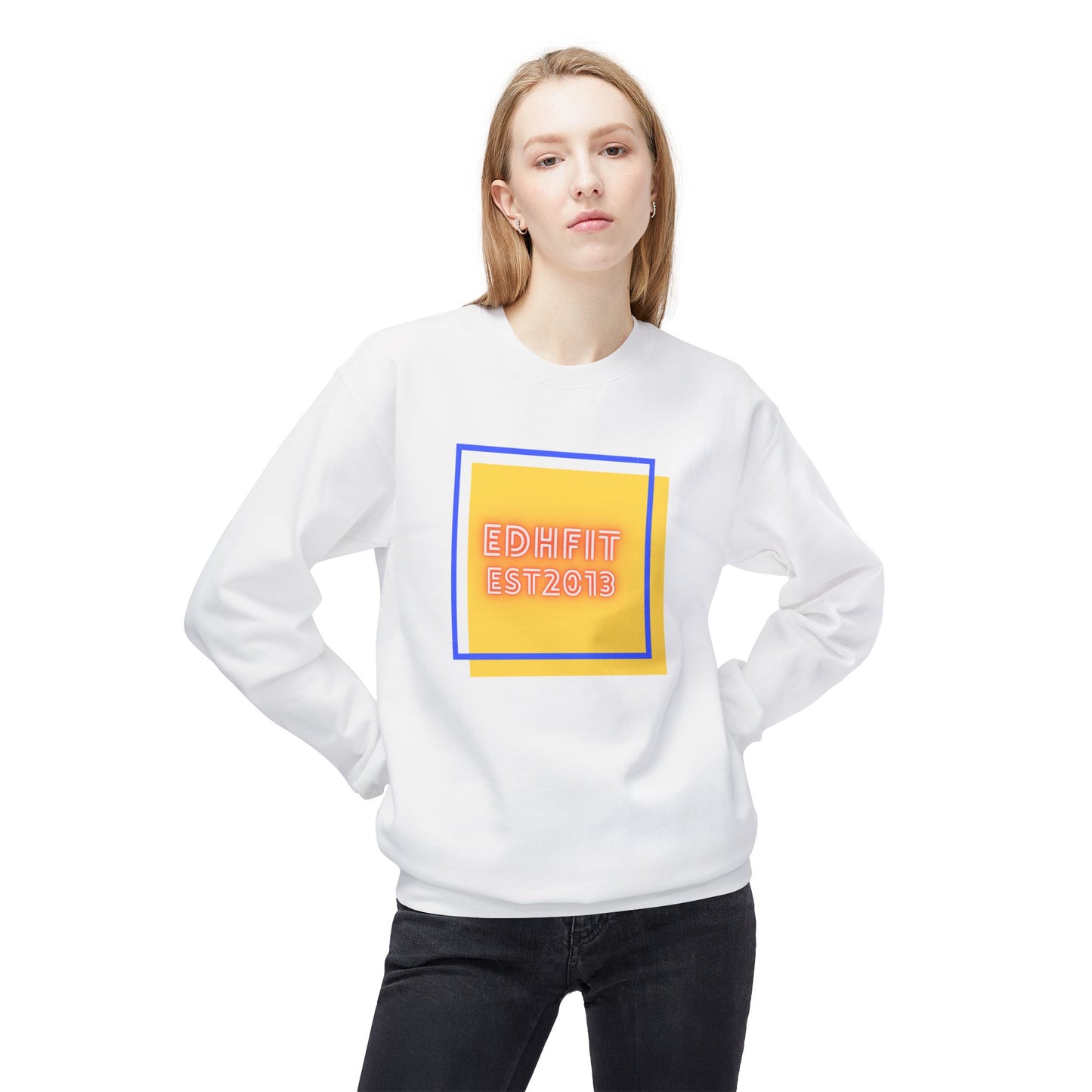 EDHFit Crewneck Sweatshirt — Retro Neon 'EDHFIT EST 2013' Square Logo