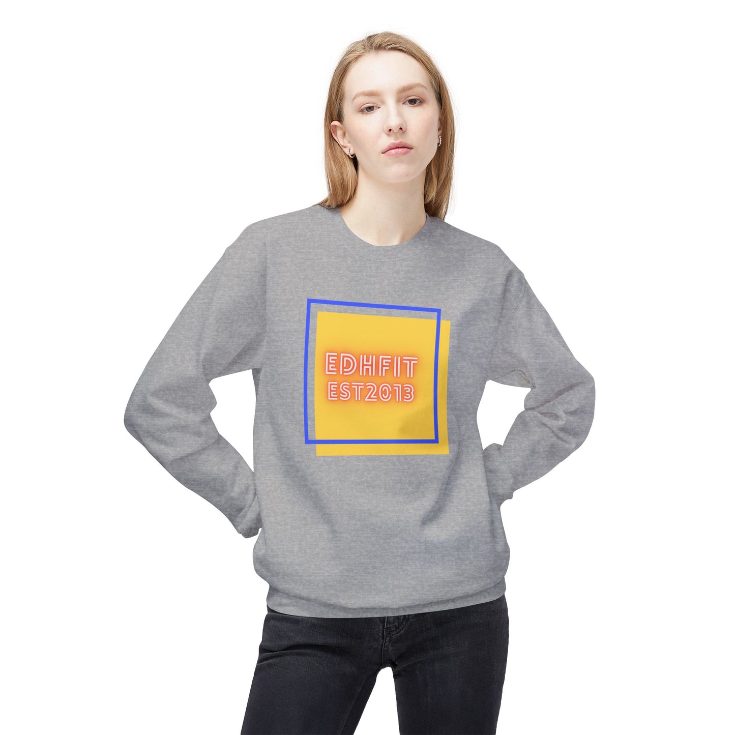 EDHFit Crewneck Sweatshirt — Retro Neon 'EDHFIT EST 2013' Square Logo