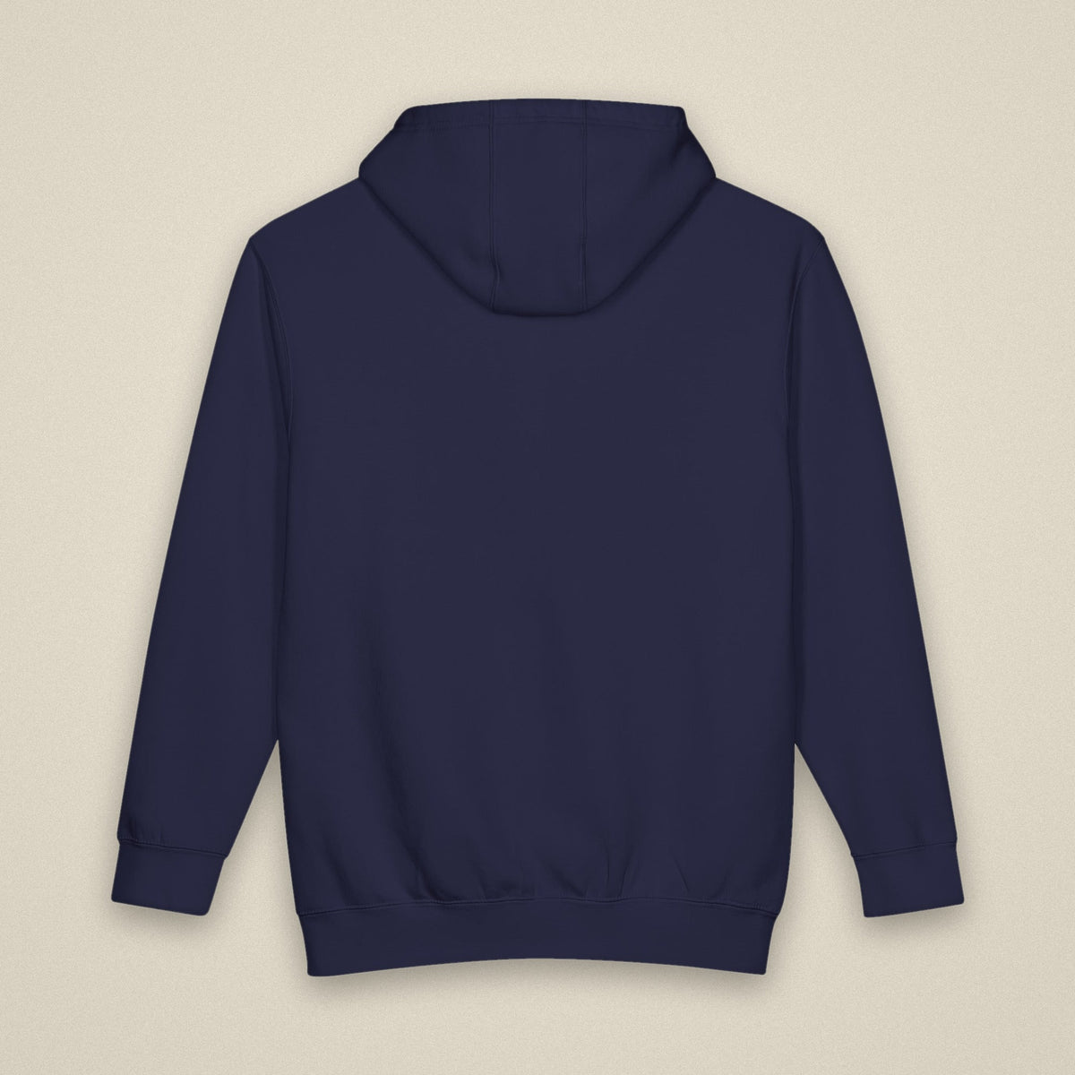 EDHFIT Varsity Arch Heavyweight Hoodie – Navy – Styled flat lay · back · bone background