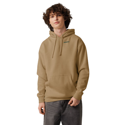 EDHFIT Varsity Arch Heavyweight Hoodie – Sandstone – On-model men's Front