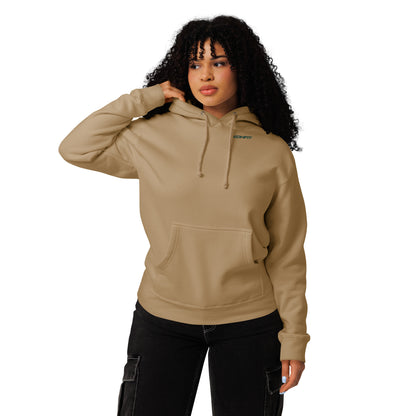 EDHFIT Varsity Arch Heavyweight Hoodie – Sandstone – On-model women's Front