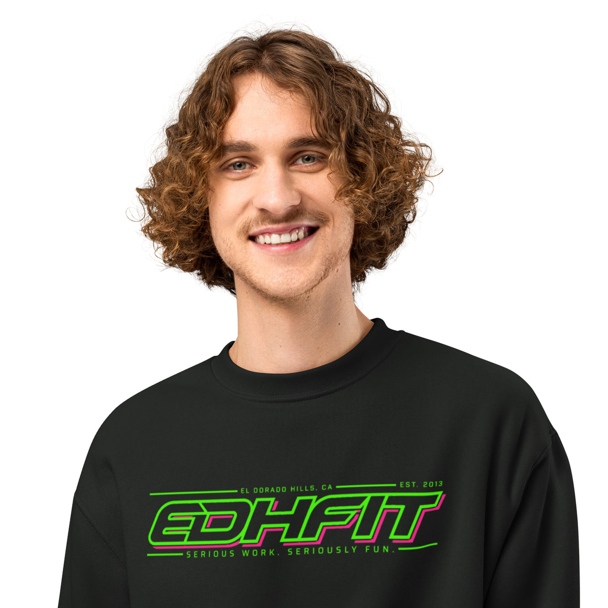 EDHFIT Echo Oversized Crewneck – Vintage Black – On-model men's Front 2