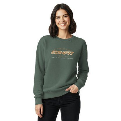 EDHFIT Collegiate Crewneck – Blue Spruce – On-model women's Front