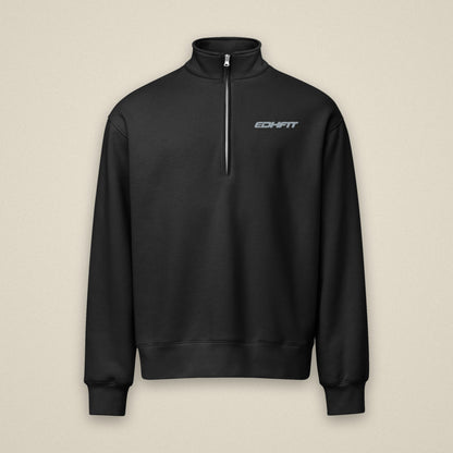EDHFIT Tonal Embroidered Half Zip – Black – Styled ghost · bone background
