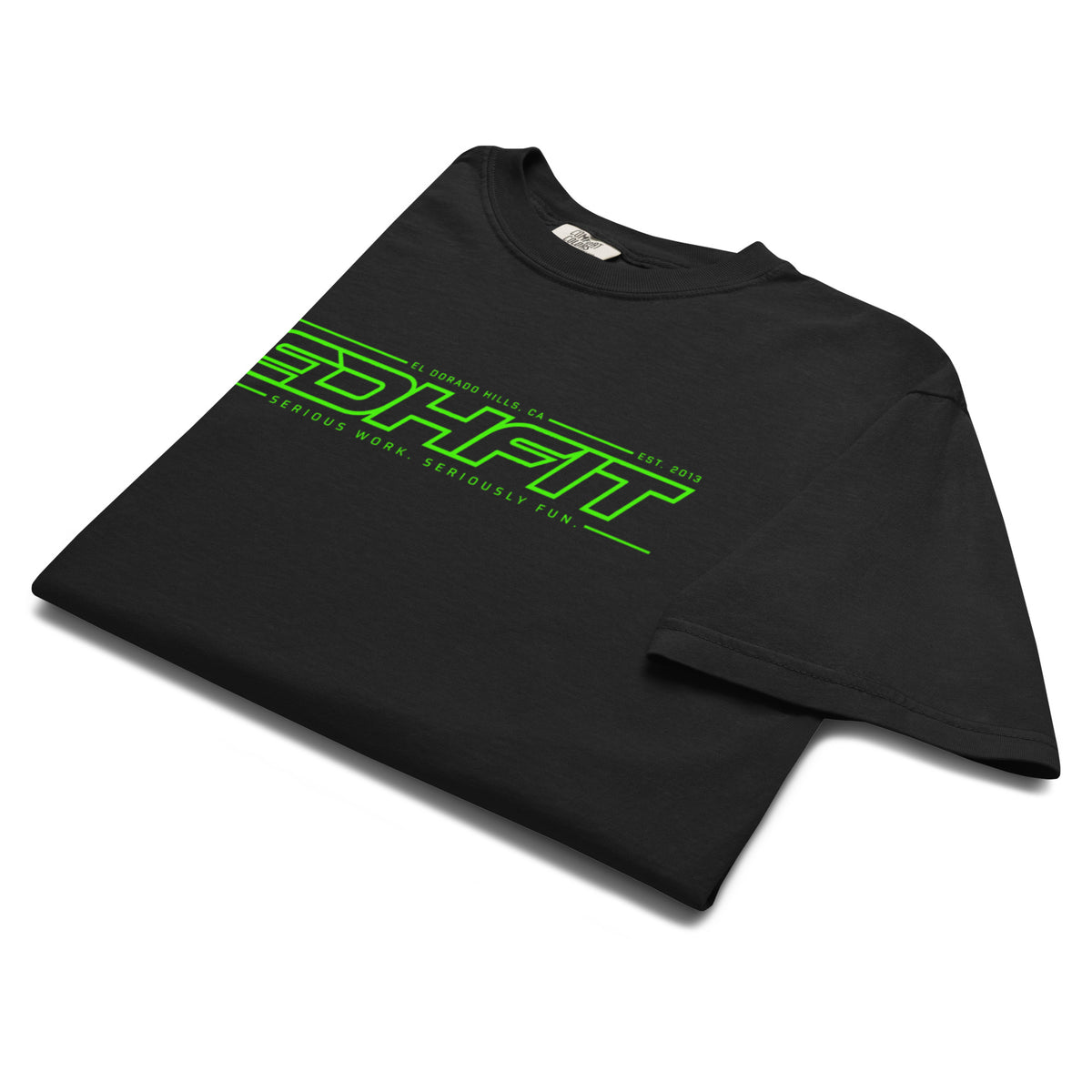 EDHFIT Serious Work. Seriously Fun. Heavyweight Tee – Black – Folded Front