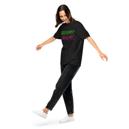 EDHFIT Dual Logo Stack Tee – Black – On-model women's Front