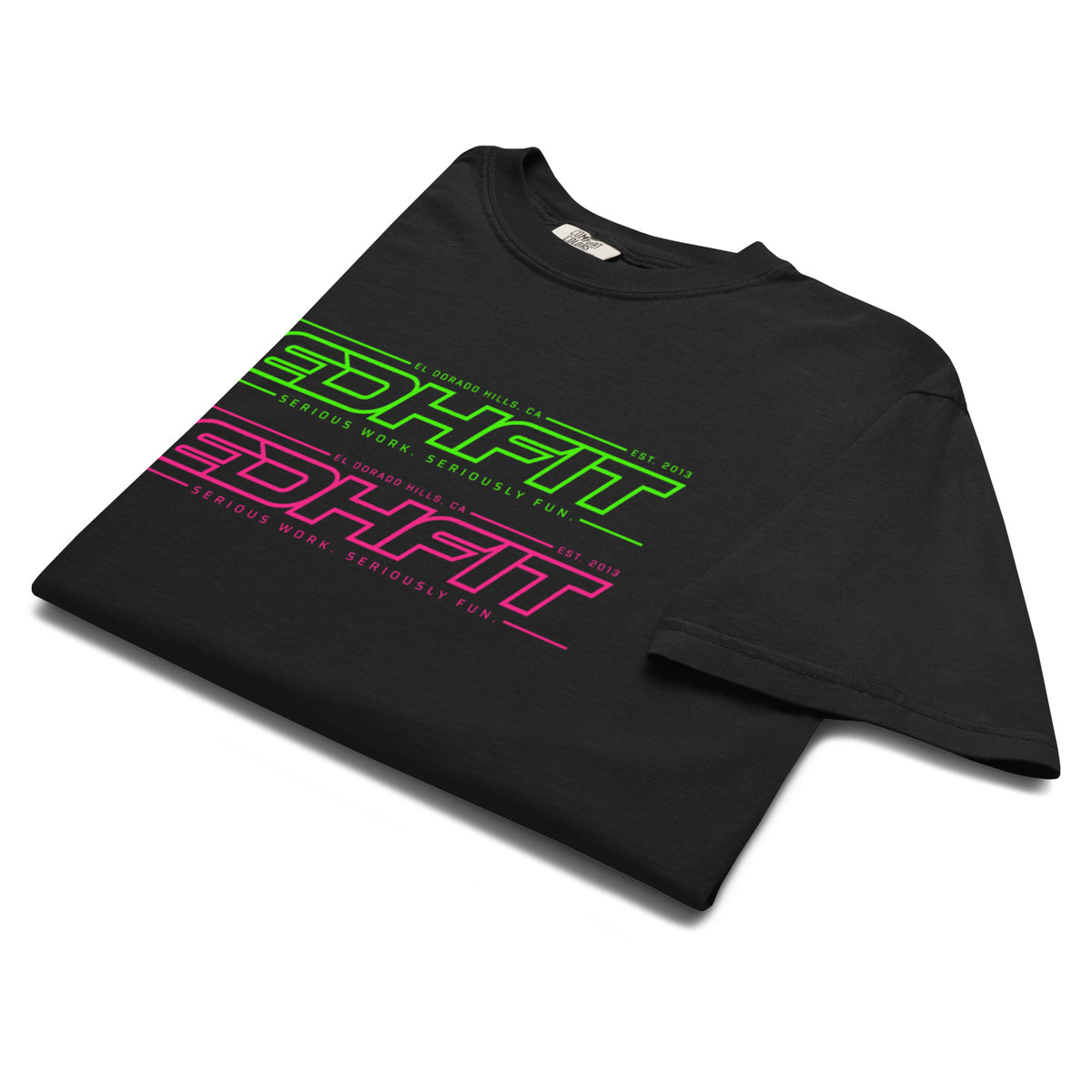 EDHFIT Dual Logo Stack Tee – Black – Folded Front