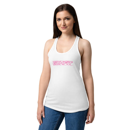 EDHFIT Women's Racerback Tank – White/Pink – On-model women's Front