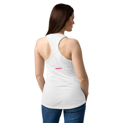 EDHFIT Women's Racerback Tank – White/Pink – On-model women's Back
