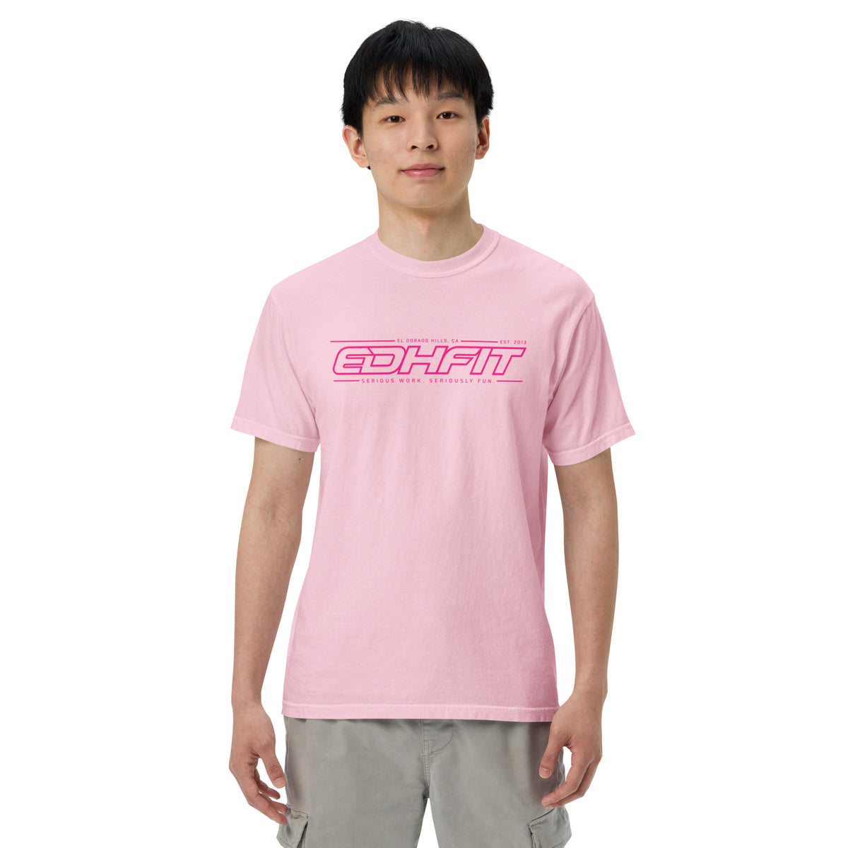 EDHFIT Tonal Pink Heavyweight Tee – On-model men's Front