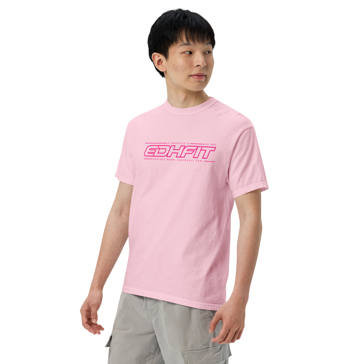 EDHFIT Tonal Pink Heavyweight Tee – On-model men's Left Front