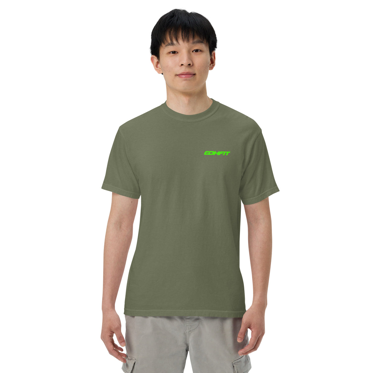EDHFIT Tonal Green Heavyweight Tee – Moss – On-model men's Front