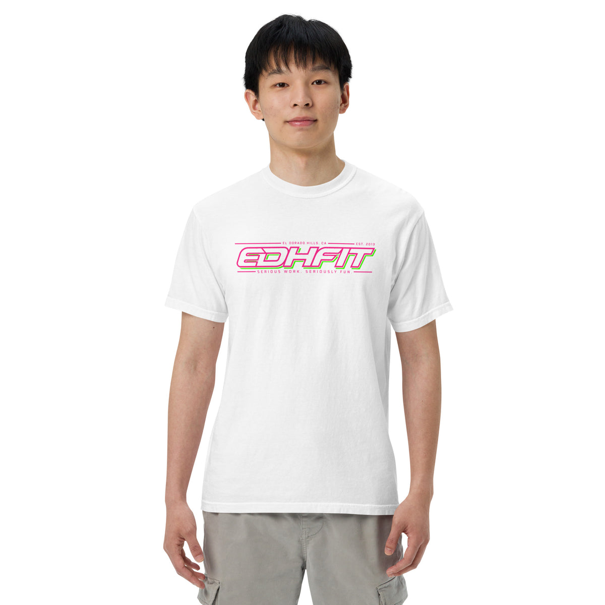 EDHFIT Dual Logo Echo Tee – White – On-model men's Front