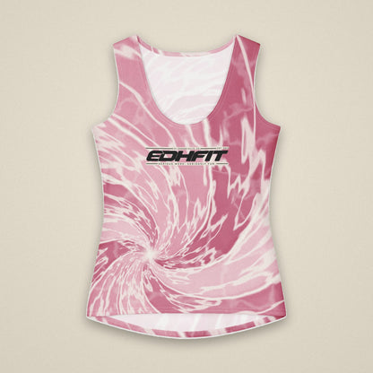 EDHFIT Blush Spiral Tie-Dye Print Tank – Styled flat lay · front · bone background