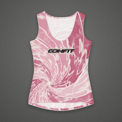 EDHFIT Blush Spiral Tie-Dye Print Tank – Styled flat lay · front · concrete background
