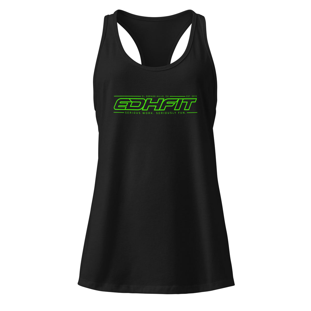 EDHFIT Women's Racerback Tank – Black/Green – Ghost Front