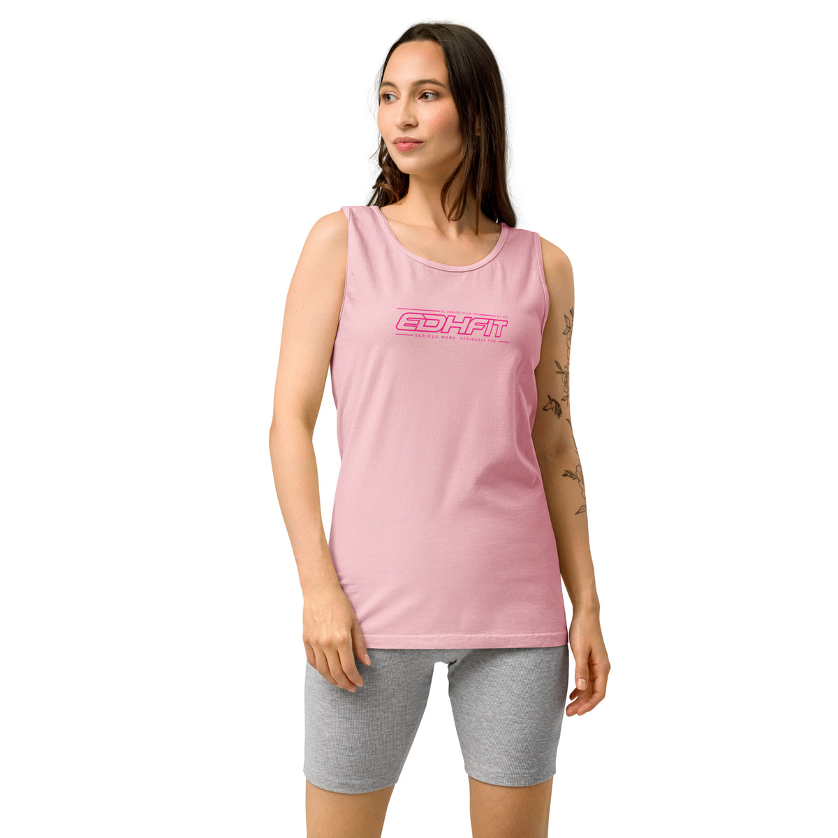 EDHFIT Garment-Dyed Tank – Light Pink – On-model women's Front